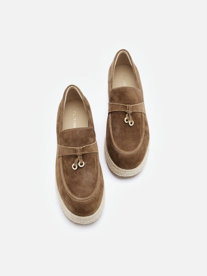 PAZZION, Phoenix Knot Detail Suede Espadrille Wedges, Brown