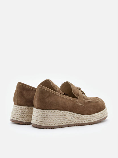 PAZZION, Phoenix Knot Detail Suede Espadrille Wedges, Brown