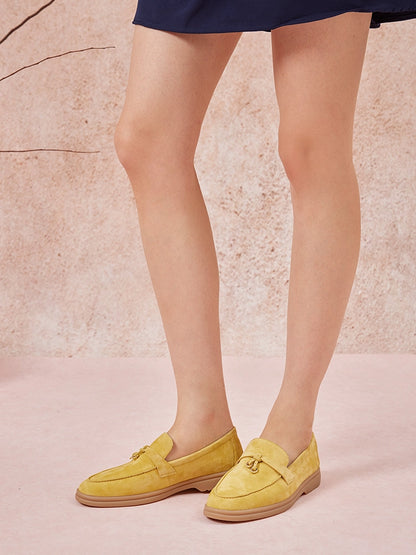 PAZZION, Phoenix Knot Detail Suede Loafers, Yellow