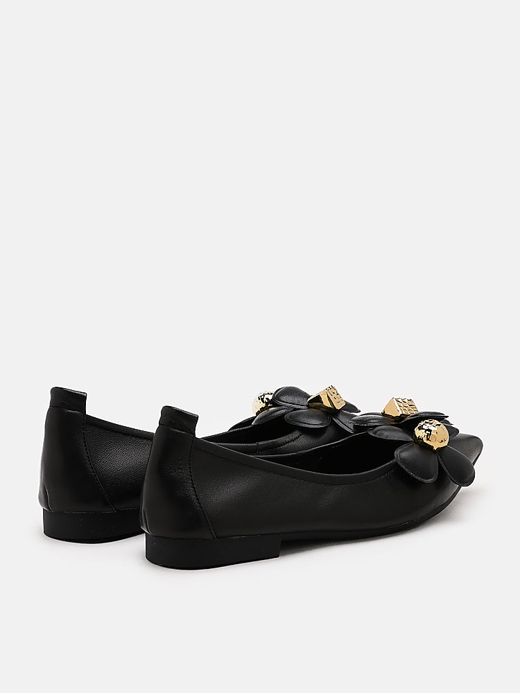 PAZZION, Poppy Floral Point-Toe Ballet Flats, Black