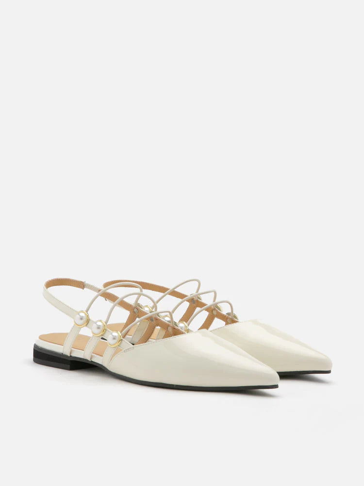 PAZZION, Portia Pearl Strappy Point-Toe Slingback Flats, Beige