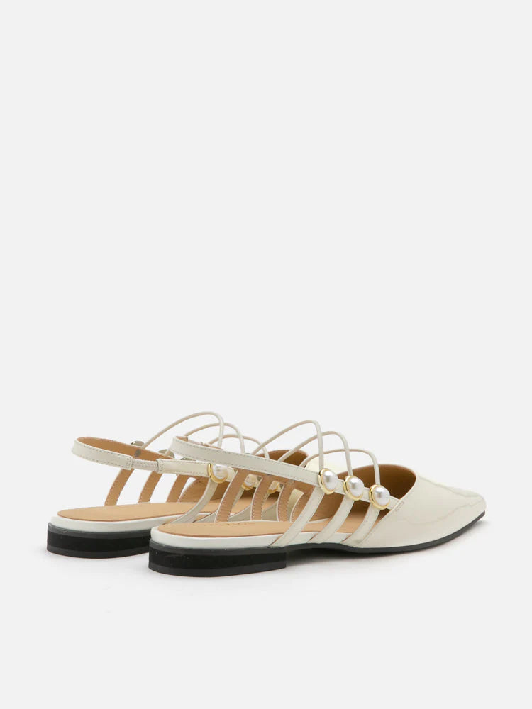 PAZZION, Portia Pearl Strappy Point-Toe Slingback Flats, Beige