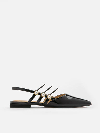 PAZZION, Portia Pearl Strappy Point-Toe Slingback Flats, Black