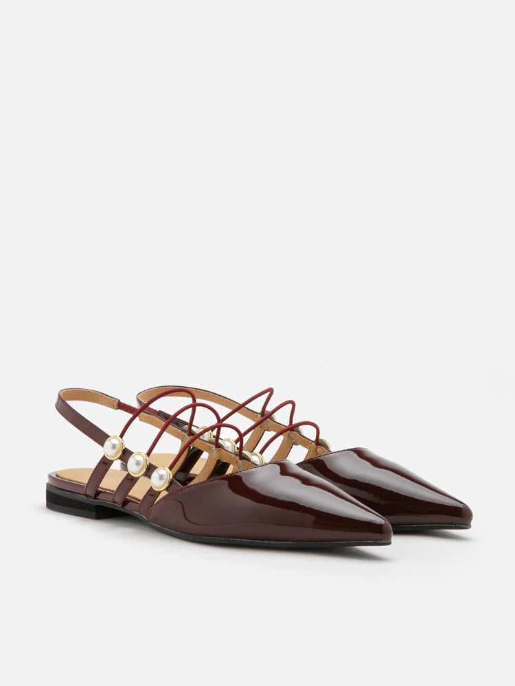 PAZZION, Portia Pearl Strappy Point-Toe Slingback Flats, Maroon