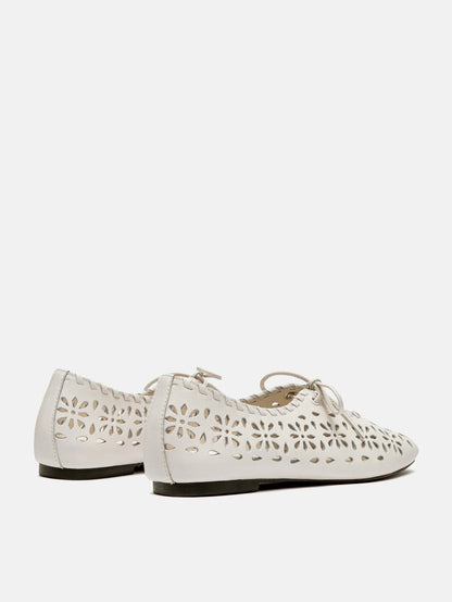 PAZZION, Quenara Floral Cutout Leather Flats, Beige