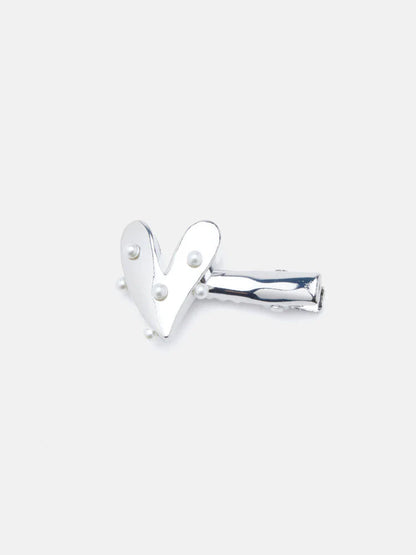 PAZZION, Quilla Heart Hair Clip, Silver
