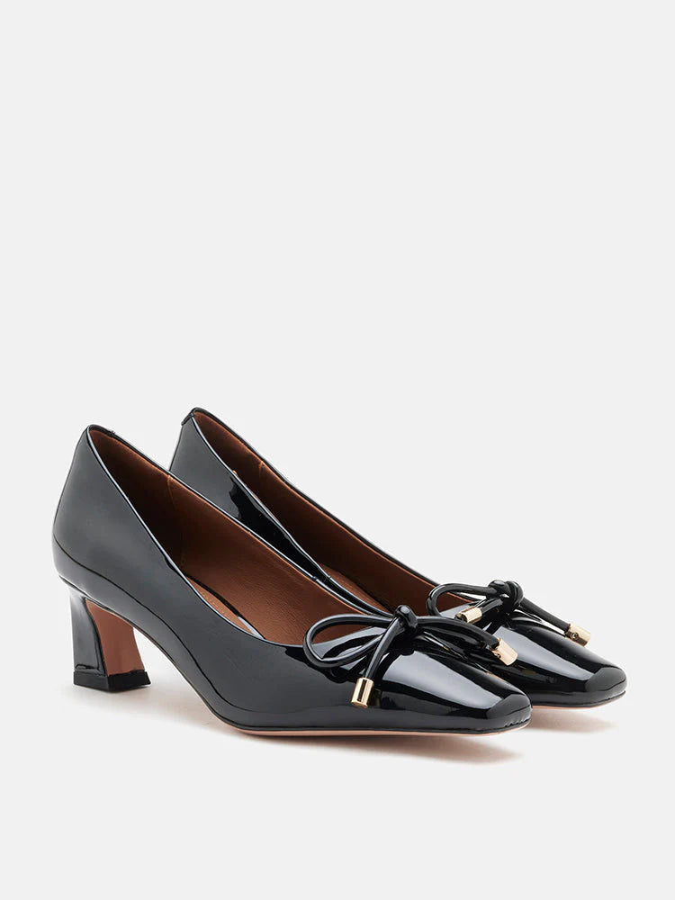 PAZZION, Quinella Bow Patent Heels, Black