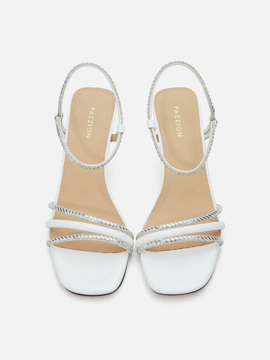 PAZZION, Quinella Crystal Embellished Sandal Heels, Beige
