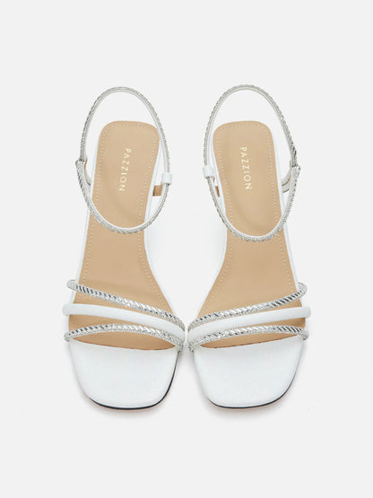 PAZZION, Quinella Crystal Embellished Sandal Heels, Beige