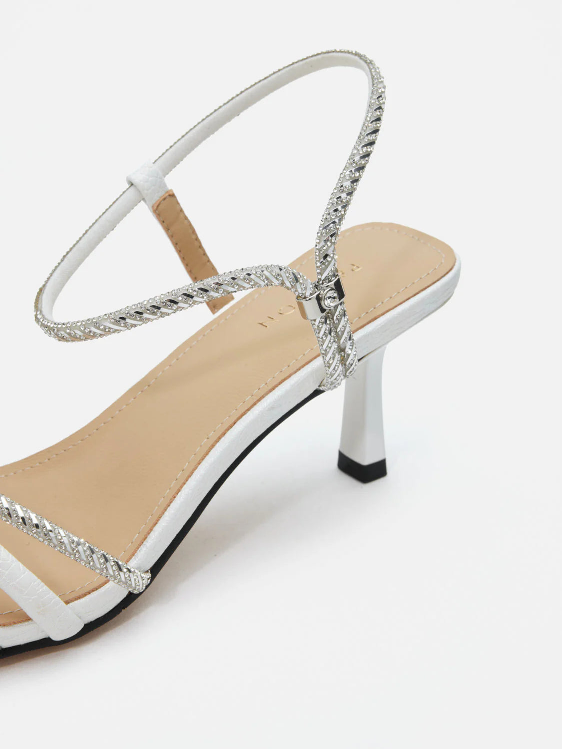 PAZZION, Quinella Crystal Embellished Sandal Heels, Beige