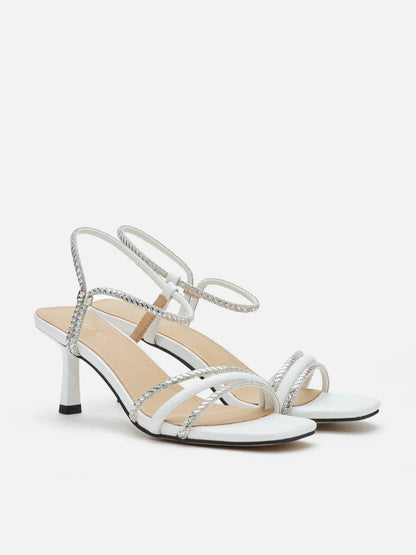 PAZZION, Quinella Crystal Embellished Sandal Heels, Beige