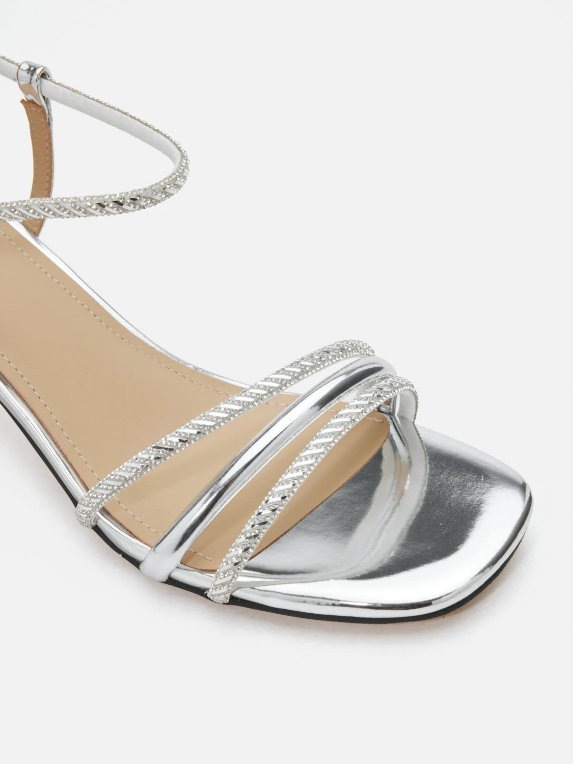 PAZZION, Quinella Crystal Embellished Sandal Heels, Silver