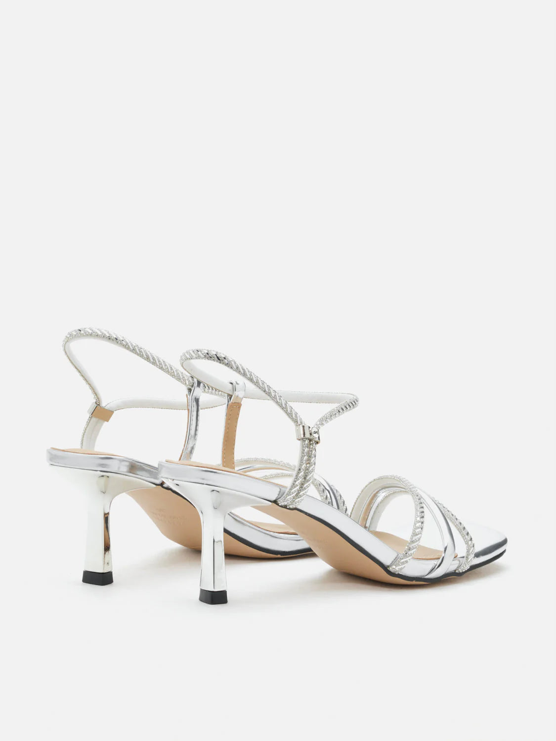 PAZZION, Quinella Crystal Embellished Sandal Heels, Silver