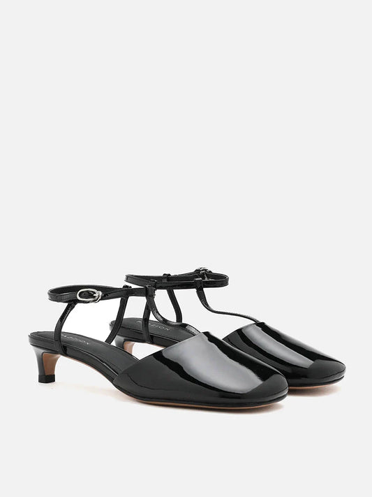 PAZZION, Quinn Patent Wide-Toe Slingback Heels, Black