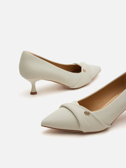 PAZZION, Quirielle Textured Pointed Toe Leather Heels, Beige