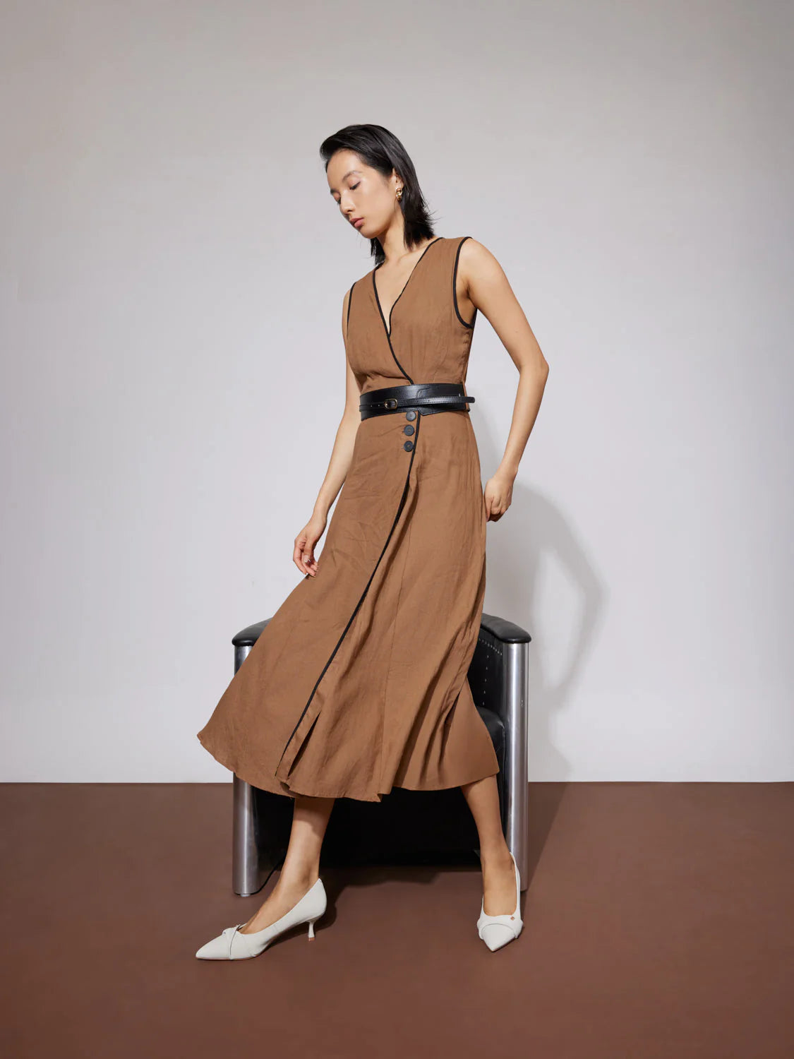 PAZZION, Quirielle Textured Pointed Toe Leather Heels, Beige