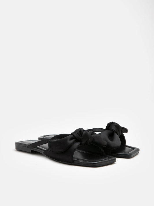 PAZZION, R.Mandy Silk Bow Sandals, Black