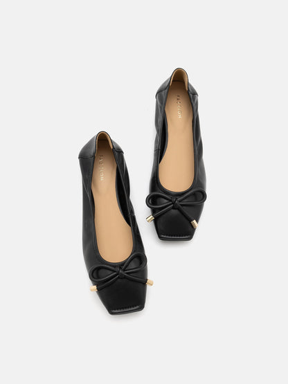 PAZZION, Raelynn Bow Square-Toe Covered Flats, Black