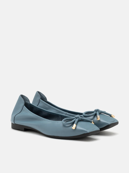 PAZZION, Raelynn Bow Square-Toe Covered Flats, Blue