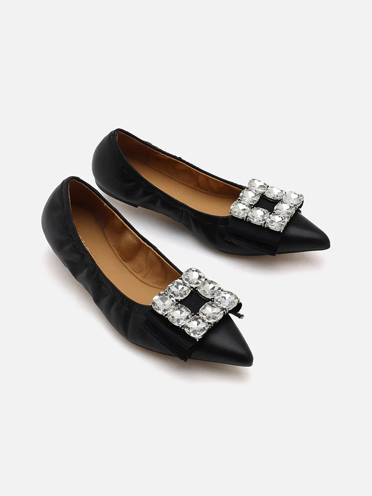 PAZZION, Raquel Diamante Pointed Toe Flats, Black