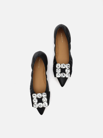 PAZZION, Raquel Diamante Pointed Toe Flats, Black