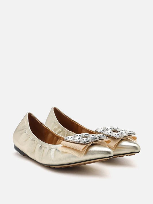 PAZZION, Raquel Diamante Pointed Toe Flats, Gold