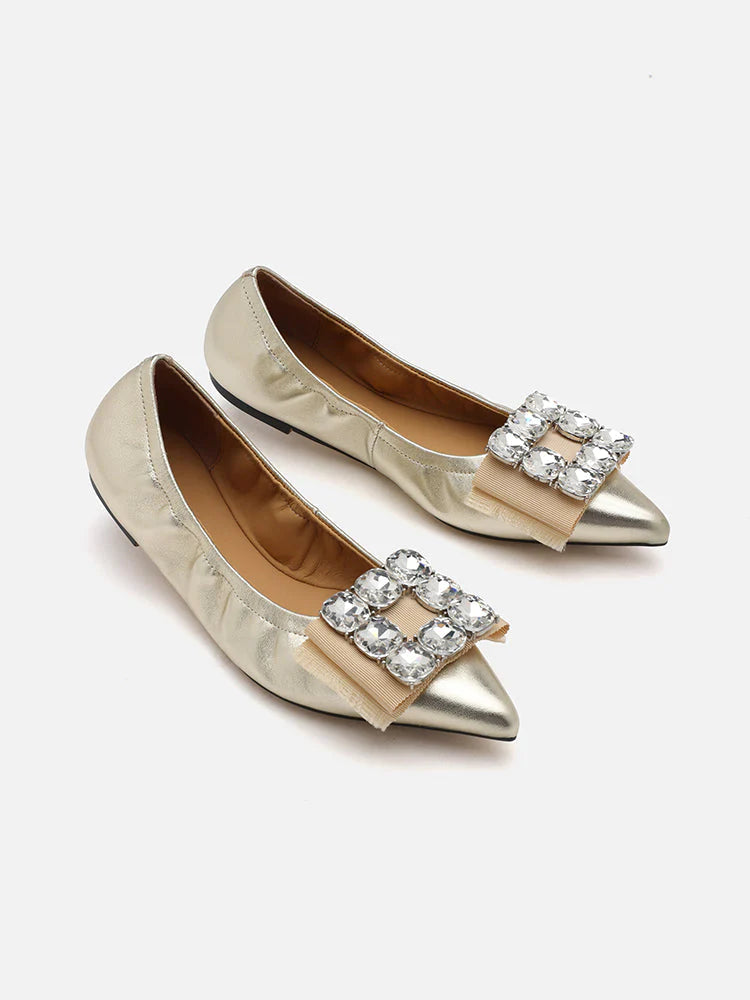 PAZZION, Raquel Diamante Pointed Toe Flats, Gold