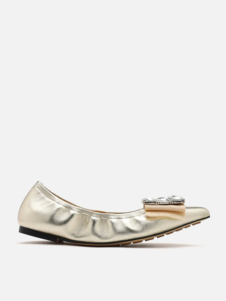 PAZZION, Raquel Diamante Pointed Toe Flats, Gold