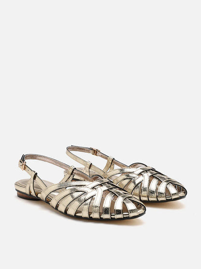 PAZZION, Rebekah Strappy Metallic Slingback Flats, Gold