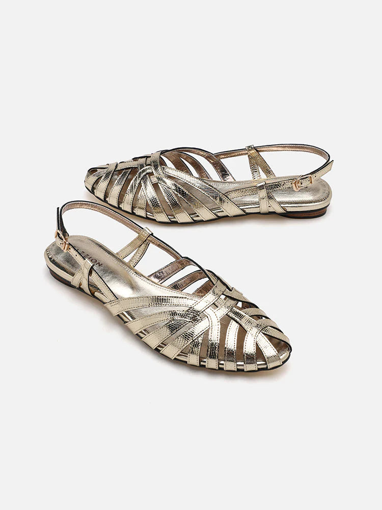 PAZZION, Rebekah Strappy Metallic Slingback Flats, Gold