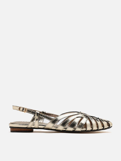 PAZZION, Rebekah Strappy Metallic Slingback Flats, Gold