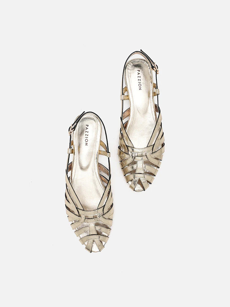 PAZZION, Rebekah Strappy Metallic Slingback Flats, Gold