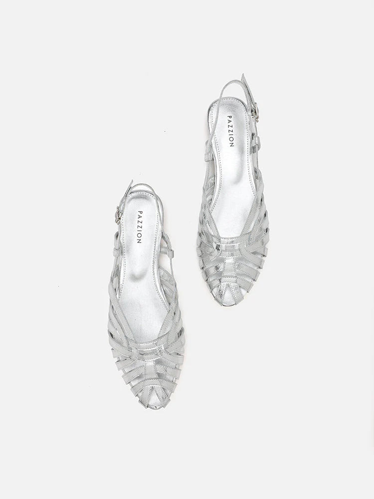 PAZZION, Rebekah Strappy Metallic Slingback Flats, Silver