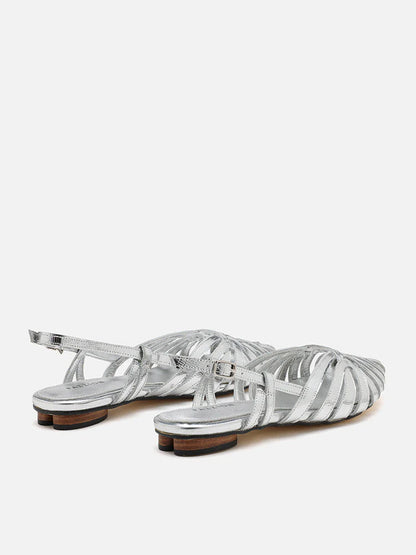 PAZZION, Rebekah Strappy Metallic Slingback Flats, Silver