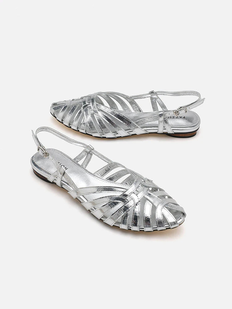 PAZZION, Rebekah Strappy Metallic Slingback Flats, Silver