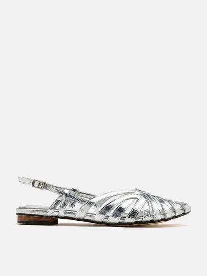 PAZZION, Rebekah Strappy Metallic Slingback Flats, Silver