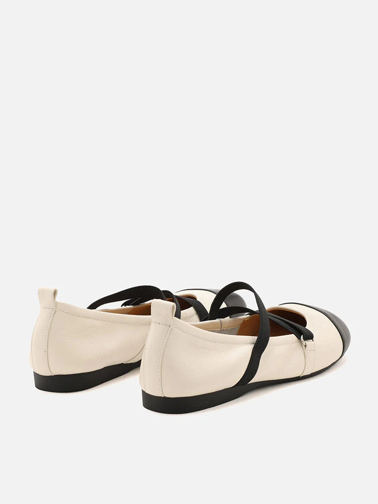 PAZZION, Reese Cross Strap Toe Cap Flats, Beige