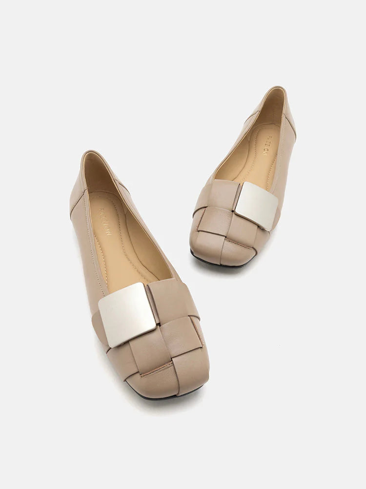 PAZZION, Reese Weaved Silver Buckled Flats, Khaki