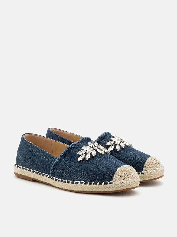 PAZZION, Regina Crystal Embellished Denim Espadrilles, Blue