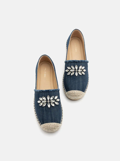 PAZZION, Regina Crystal Embellished Denim Espadrilles, Blue