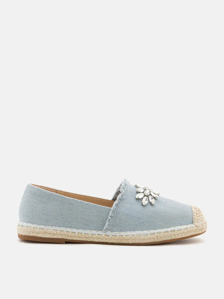 PAZZION, Regina Crystal Embellished Denim Espadrilles, Lightblue