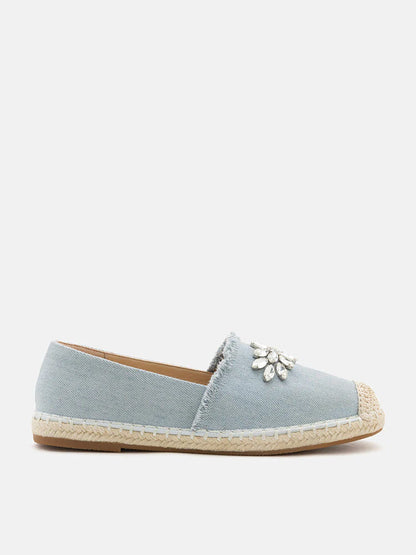 PAZZION, Regina Crystal Embellished Denim Espadrilles, Lightblue