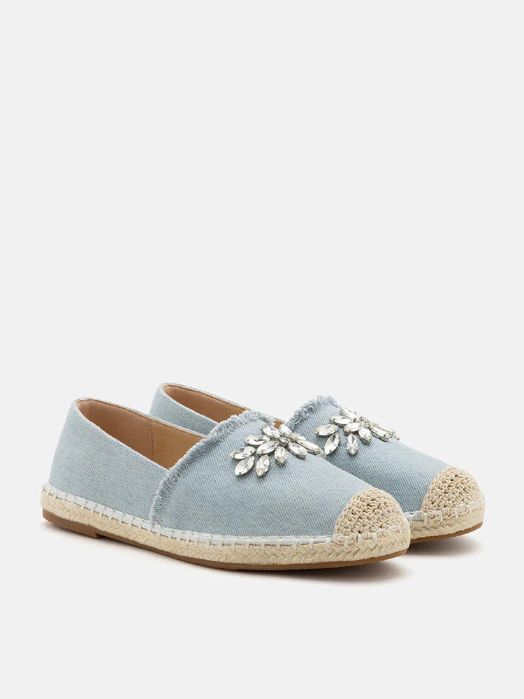 PAZZION, Regina Crystal Embellished Denim Espadrilles, Lightblue