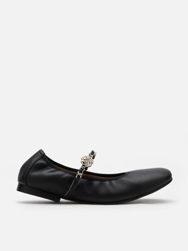 PAZZION, Reiley Floral Accented Chain-Strap Mary Janes, Black