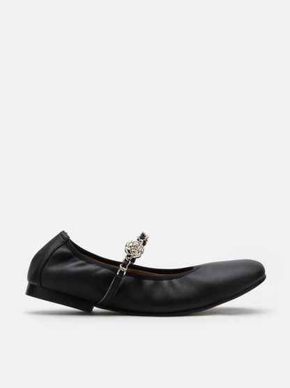 PAZZION, Reiley Floral Accented Chain-Strap Mary Janes, Black