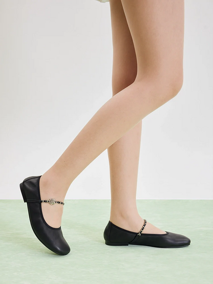 PAZZION, Reiley Floral Accented Chain-Strap Mary Janes, Black