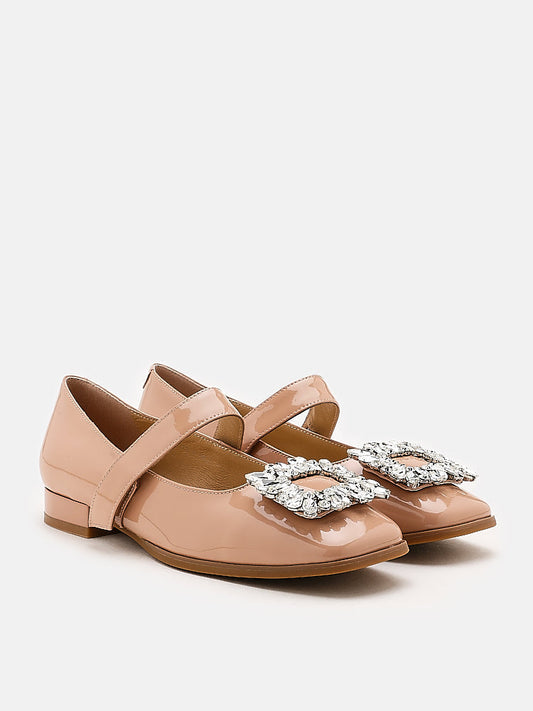 PAZZION, Rena Rhinestone Patent Flats Maryjanes, Pink