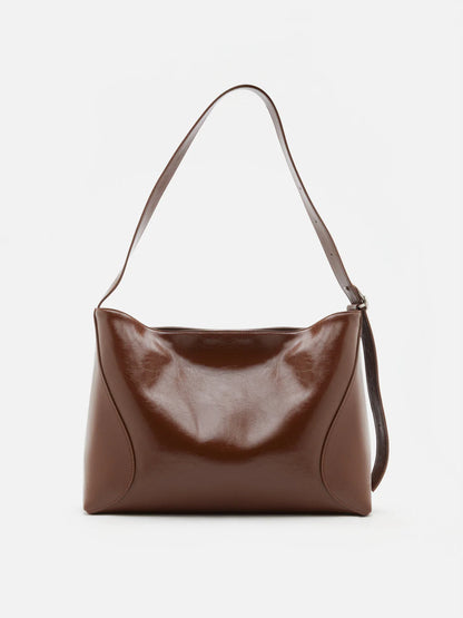 PAZZION, Rexine Textured Buckle Shoulder Bag, Brown