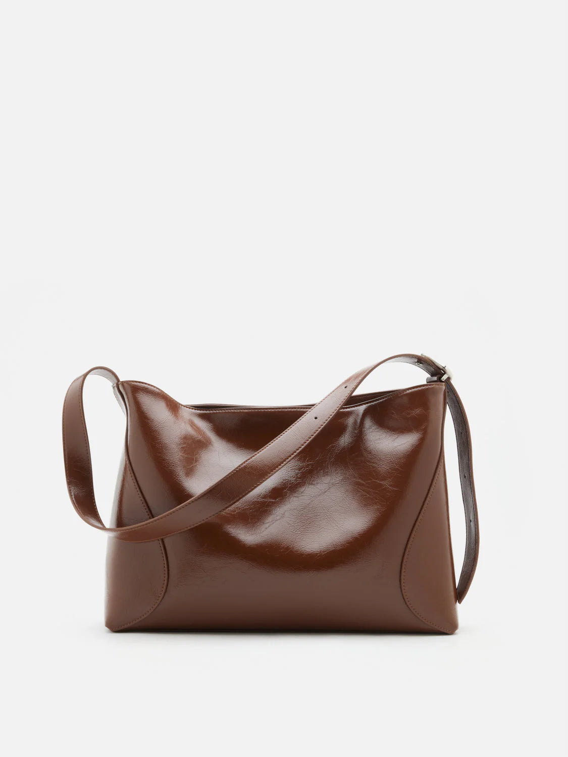 PAZZION, Rexine Textured Buckle Shoulder Bag, Brown