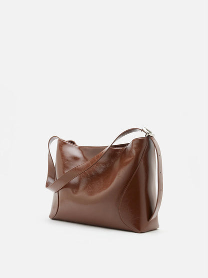 PAZZION, Rexine Textured Buckle Shoulder Bag, Brown